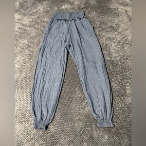 Elan Slate Blue Smocked Waist Harem Wide Leg, Split Side, Size S Pants